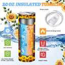 Sieral 3 Pcs Sunflower Gifts for Women Girls with 20 oz Sunflower Tumbler Makeup Bag and Crew Socks Sun Flower Gifts for Teacher Friend Graduation Back to School End of Year Party Favors