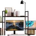 Wooden 2-Tier Desktop Shelf with RGB Light Strip - 48.8" Desk Organizer for Max 28" Monitor - Home Office & Dorm Bookshelf - Black