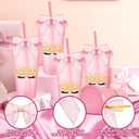 8 Pcs Pink Sleepover Party Supplies for Girls Slumber Party Cup Birthday Squad Cup with Lid Straw and Twist Bow 24 oz Plastic Coffee Tumbler Travel Mug for Spa Pajama Birthday Favor Stuff Teen Girl