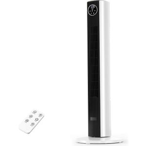 Antarctic Star Tower Fan Portable Floor Fans 85°Oscillating Fan Quiet Cooling 12H Timer Remote Control Standing Bladeless Electric 3 Wind Speeds 4 Modes Bedroom Office,36 inch, Black+White