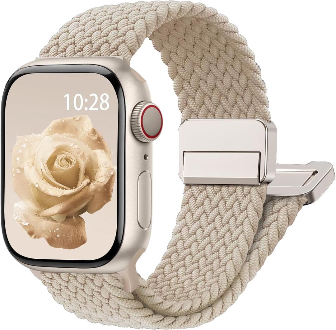 Magnetic Braided Stretchy Loop - Compatible with Apple Watch Band Women Men, Elastic Woven Fabric Nylon Strap for iWatch m/40mm/41mm/42mm(series 11/10)
