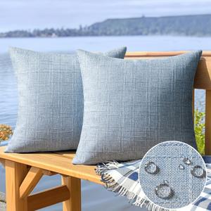 MIULEE Outdoor Waterproof Throw Pillow Covers Decorative Farmhouse Water Resistant Cushion Covers for Tent Patio Garden Couch Sofa Pack of 2, 18x18 Inch Light Blue