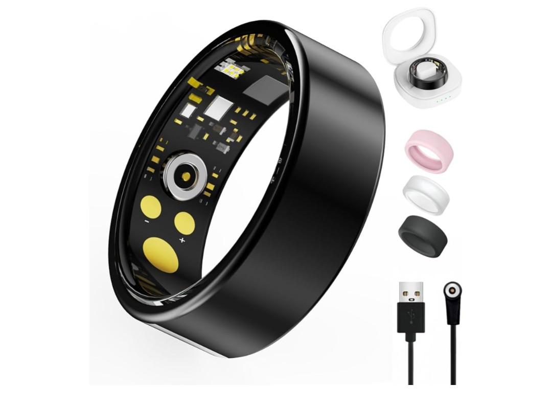 Smart Ring for Women Men, Health Tracker with Heart Rate/Blood Oxygen/Blood Pressure/Sleep Monitoring/Step Counting, IP68 Waterproof Fitness Ring (Black, 9#)