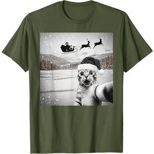 Cat Selfie with Santa,Funny Christmas for Men, Women, Kids T-Shirt, S Size
