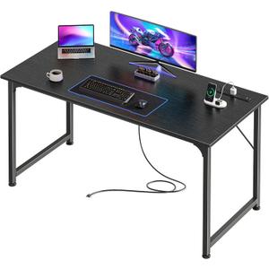 PRAISUN 47 X 20 Inch Office Computer Desk with Power Outlets and USB-C Port, Larger Gaming Desk, for Home Office, Study, Bedroom, Writing Work from Home Table, Metal Frame, Black, 48inch