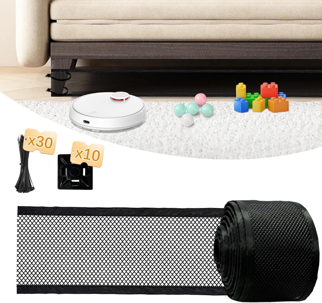 Under Couch Blocker, 4"x 394" Under Furniture Blocker with 30 Cable Ties, Stop Things Going Under Sofa Couch Bed, Couch Blockers for Pets Toys Easy to Install, Black