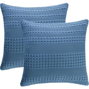 PHF 100% Cotton Waffle Weave Euro Sham Covers, 2 Pack 26" x 26" Bed Pillow Covers for Elegant Home Decor, No Filling, Luxury Aesthetic Soft Euro Pillow Cases for Bed, Captain's Blue