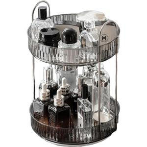 Modern Style Cosmetics Transparent Rotating Storage Rack Turntable Multifunctional Large Capacity Double - Layer Skin Care Products Dressing Table Storage Box Dust - Proof Space - Saving