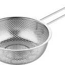 Stainless Steel Colander Fine Mesh Colander with Long Handle, Kitchen Metal Food Strainers with Resting Feet for Strain, Rinse, Fry, Steam or Cook Vegetables & Pasta & Wash fruits(COLOR:silver)