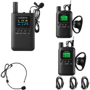 Wireless Tour Guide System,Long Range 200m/656ft,Upgraded Noise Reduction,Classic Style, 40H Long Battery,Upgraded Noise Reduction, for Court,Training,Interpreter (1 Transmitter 2 Receivers)