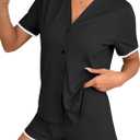 Hilinker Womens Button Up Pajamas V Neck Short Sleeve Tops and Shorts Sleepwear 2 Piece Lounge Set Black Small