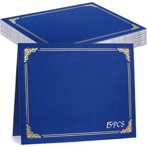 gisgfim 15Pcs Certificate Holders Diploma Covers Single Sided Gold Foil Border Award Certificate Covers for Letter Size 8.5x11 Certificates Cardstock Document Papers Storage Organizer (Royal Blue)