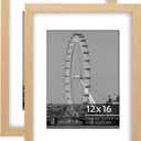 12x16 inch or 9x12 with Mat Poster Frame 2 Piece Set, Straight Wood Grain, Vertcial or Horizontal Display, Natural Oak, 12 x 16 in 2pk