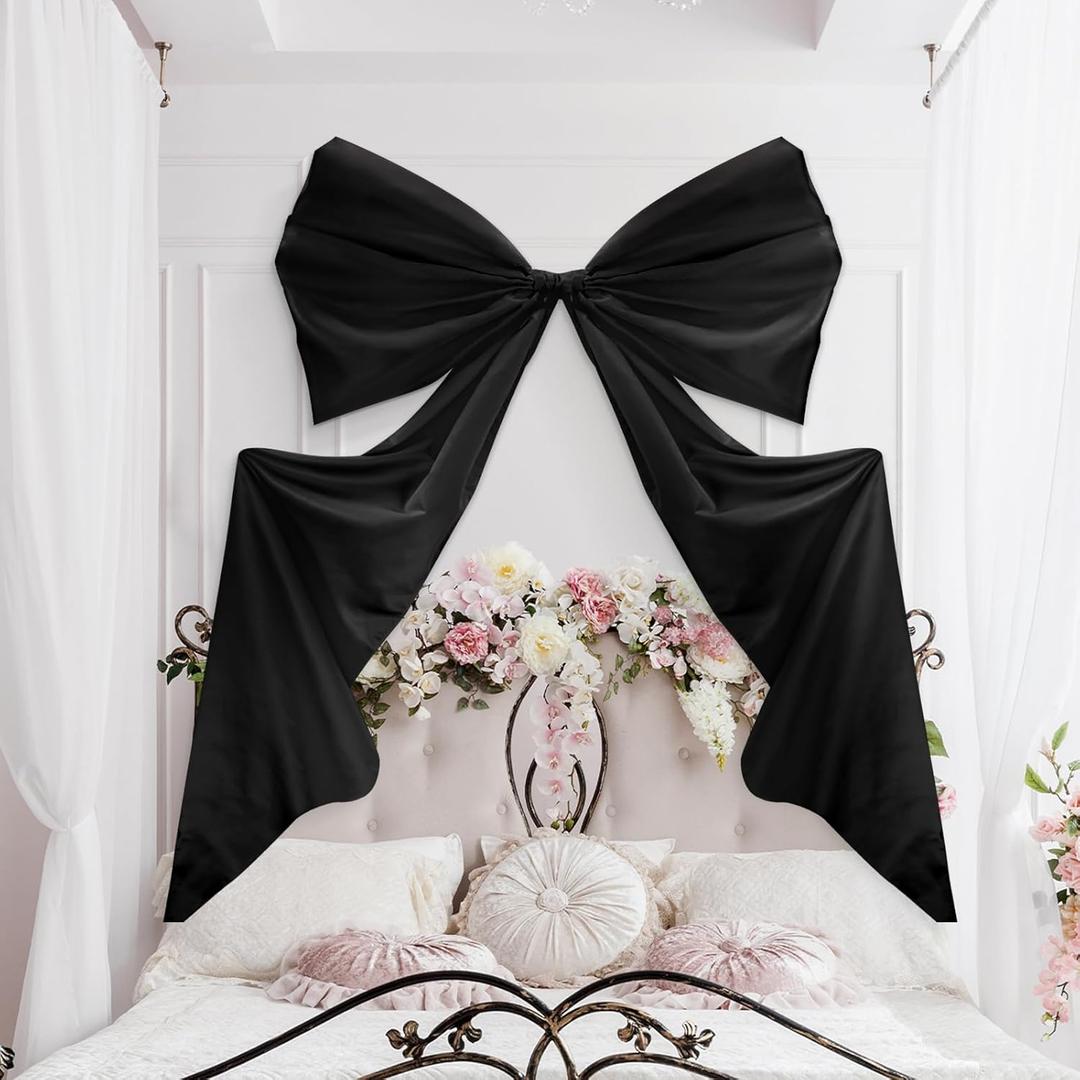 Wavwavw Big Wall Bow Decorations 39 x 72 Inch Giant Birthday Party Decor Ribbon Hanging Tie Bow Decor for Coquette Party Baby Shower Wedding Bridal Bachelorette Supplies(Black,Polyester)