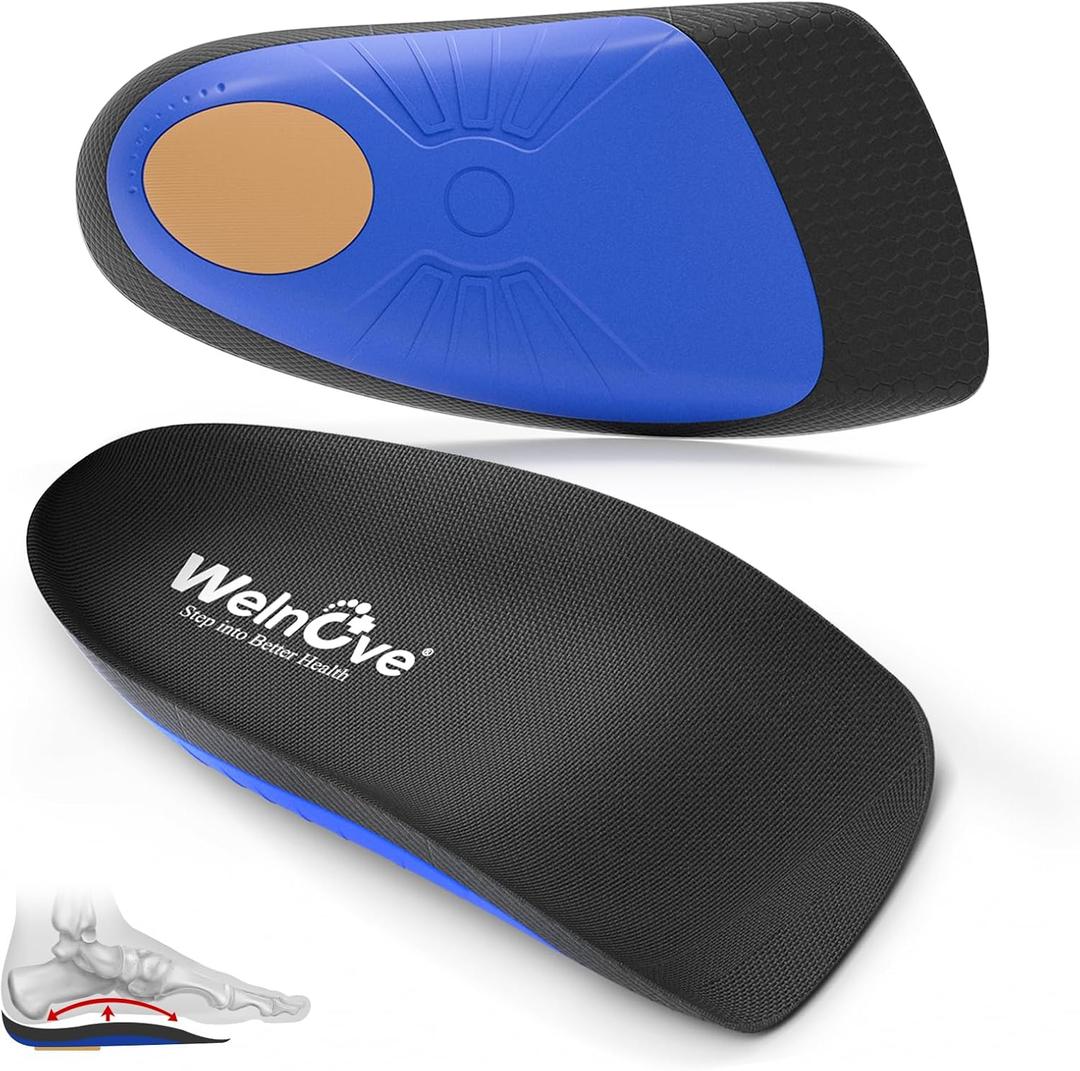 Plantar Fasciitis Inserts for Heel Pain - (FSA HSA Eligible) Welnove Arch Support Heel Cushions Insoles for Heel Spur, Achilles Tendon, Heel Cups for Most Shoes, Women's 6-9, Men's 5-8 (Small(Pack of 2), Black)