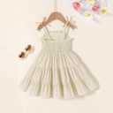 JEELLIGULAR Toddler Girl Summer Dress Tie Strap Sleeveless Sundress White/Floral/Denim Beach Dresses for Baby Girls 2-3Y (Beige)