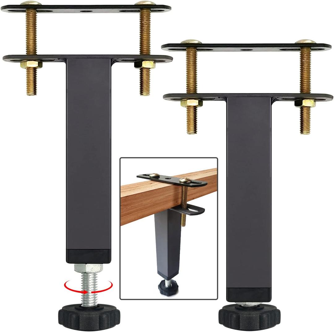 2 PCS Metal Adjustable Height Bed Frame Support Leg, Steel Bed Frame or Wooden Bed Center Slat Support Leg, Sofa Furniture Cabinet Feet Support Leg (5.9"-8.6")