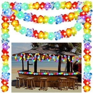 35.43ft Light up Hawaiian Flower Lei Garland Tropical Hawaiian Garland LED Lighted Luau Party Flower Banner for Luau Summer Beach Party Decorations
