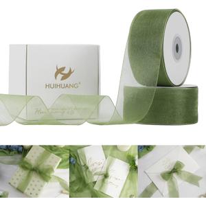 HUIHUANG Moss Green Organza Ribbon 1-1/2" Moss Shimmer Sheer Ribbon for Wedding Gift Wrapping Floral Bouquet Baby Shower Bridal Shower All Types of Crafts - 100 Yards Totally (1.5 inch)