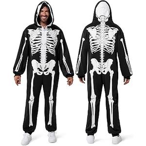 Spooktacular Creations Halloween Skeleton Costume, Adult Skeleton Costume Hooded Jumpsuit, Zipup Jumpsuit for Adult Women Halloween Cosplay Themed Parties, XS