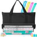 Mahjong Tile Set,166 White Tiles Mahjong Set, 4 All-in-One Rack/Pushers /3 dice, /100 Money Chips /1 Mahjong Instructions, American Mahjong Set with Black Carrying Bag