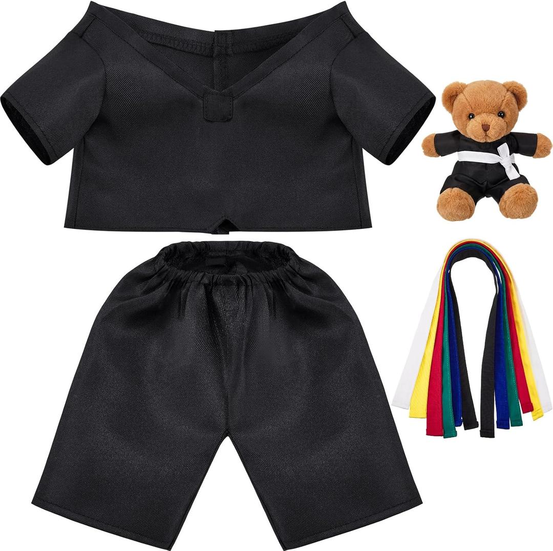 Civaner Taekwondo Uniform Outfit Bear Clothes with Belts, Bear Not Included, Fit 12-16 in, Clothes for Taekwondo Uniform Stuffed Animal Clothing for Birthday Gift Party (Black)