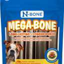 N-Bone Mega-Bone Large Dog Chews, SQF Certified Chewing Sticks, Long Lasting Dog Treats with Natural Ingredients, Made with Rice Flour for Easy Digestion, Cheeseburger Flavor, 6 ct. Pouch (16.8oz) (EXP 12/25/27)