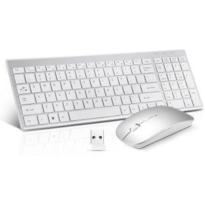 Wireless Keyboard and Mouse Combo, Compact Quiet Wireless Keyboard and Mouse Set 2.4G Ultra-Thin Sleek Design for Windows, Computer, Desktop, PC, Notebook, Laptop-Silver White