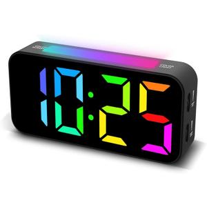 Loud Alarm Clocks for Bedrooms Heavy Sleepers, Plug-in Digital Bedside Clock with Night Light, Large Display, Dual Alarm, Snooze, Dimmable for Kids Teens Boys Girls (Rgb)