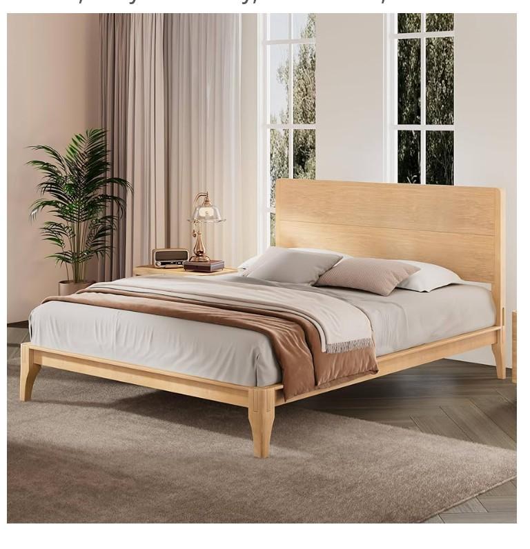 Harper & Bright Designs Queen Platform Bed Frame with Headboard, Wood Slats Support, Under Bed Storage, No Box Spring Needed, Easy Assembly, Noise Free, Natural
