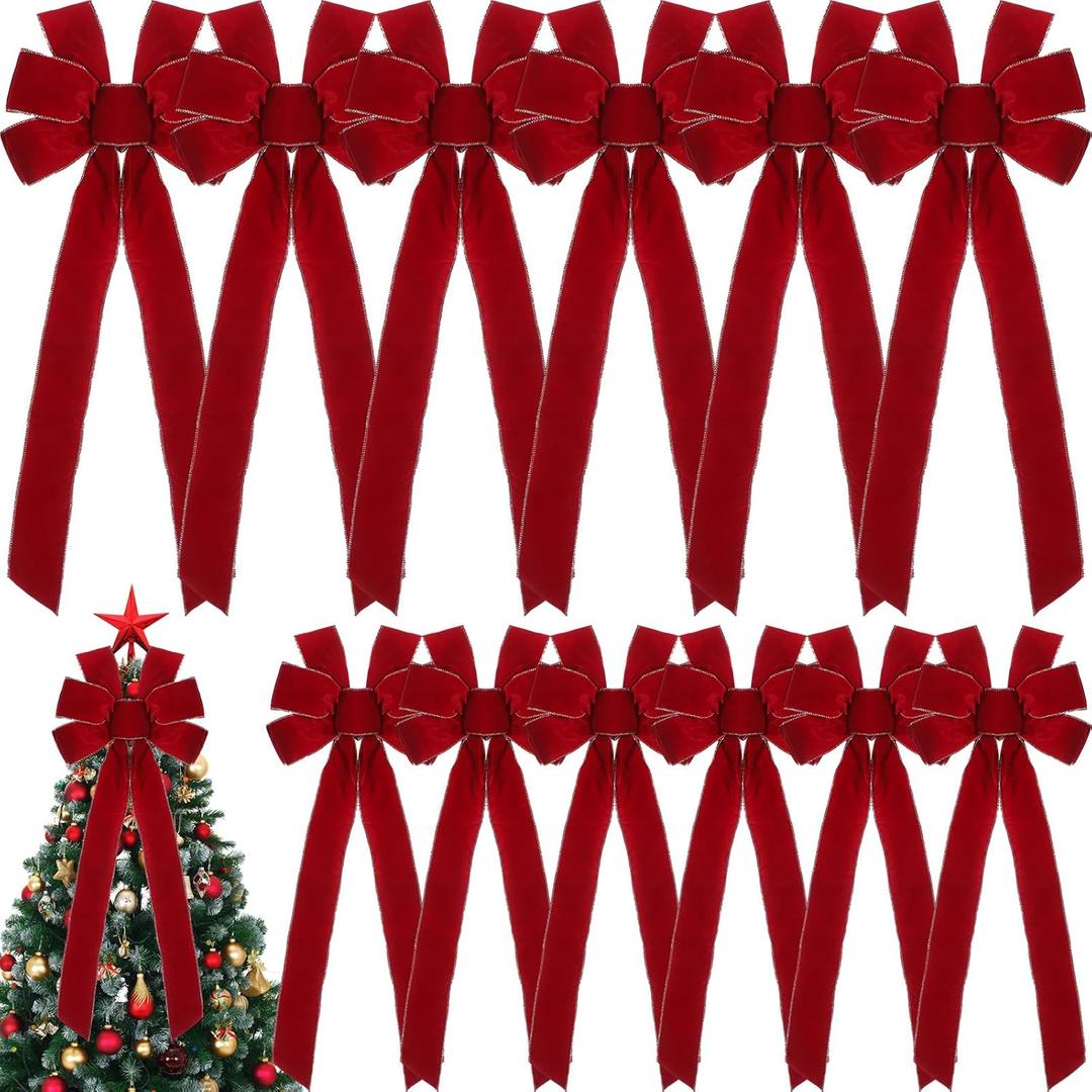 Yinkin 12 Pcs 10"x 26" Extra Large Christmas Tree Topper Bow Bulk Red Velvet Ribbon with Golden Wire Christmas Wreath Bows for Xmas Winter Party Indoor Outdoor Supplies (Wine Red) Yinkin 12 Pcs 10"x 26" Extra Large Christmas Tree Topper Bow Bulk Red Velvet Ribbon with Golden Wire Christmas Wreath Bows for Xmas Winter Party Indoor Outdoor Supplies (Wine Red)