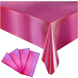 4 Pack Iridescent Plastic Tablecloths Disposable Table Cover Sparkly Foil Table Cloth for Rectangle Tables Party Decorations Birthday Princess Bridal Wedding Christmas Hot Pink, 54 x 108 Inch