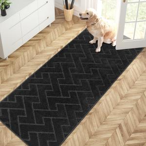 PURRUGS Dirt Trapper Door Mat 32" x 70", Non-Slip Machine Washable Entry Rug, Shoe Scraper, Dog Doormat, Super Absorbent Welcome Mat for Front & Back Door, Muddy Wet Shoes & Paws, Black