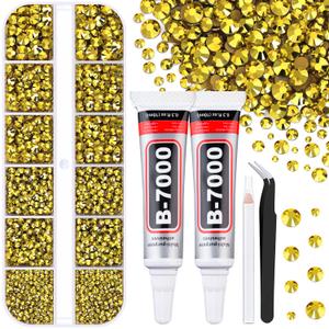 6100Pcs Resin Rhinestones for Crafting with 2Pcs 10ml B7000 Jewelry Glue, 1 Box Flatback Crystals Diamond (Bright Gold) for Bedazzling Crafts DIY Nail ArtNon Hotfix Gems for Clothing Shoes Tumblers