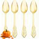 WDF 100 Piece Gold Plastic Spoons Disposable - 6.93 Inch Baroque Gold Spoons Plastic Silverware for Dessert Cake - Heavy Duty for Thanksgiving Party, Wedding or Daily Using