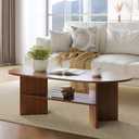 Oval Coffee Table with Storage, Modern Wood Coffee Table for Living Room, 2 Tier Center Table, 47" x 23.6" x 15.7"