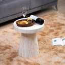 PEMAR Mother of Pearl Pedestal Side Table Modern Mushroom Minimalist Drink Accent End Table for Small Space, Bedside for Bedroom, Living Room, Hallway (White & Cream Sunlight)