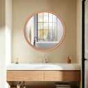 LVMU Round Oak Woodgrain Frame Wall Mirror 20 Inch Rustic Farmhouse | Decorative Brown Circle Mirrors for Bathroom Hanging Vanity Mirror Hallway Entryway Bedroom (Oak, 20"L x 20"W)