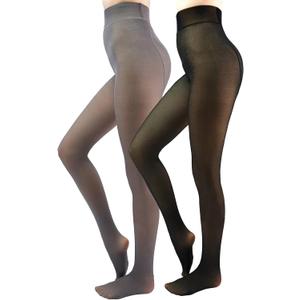 Fleece Lined Tights Sheer Women - Fake Translucent Warm Pantyhose Leggings Sheer Thick Tights for Winter (Small, Black+grey)