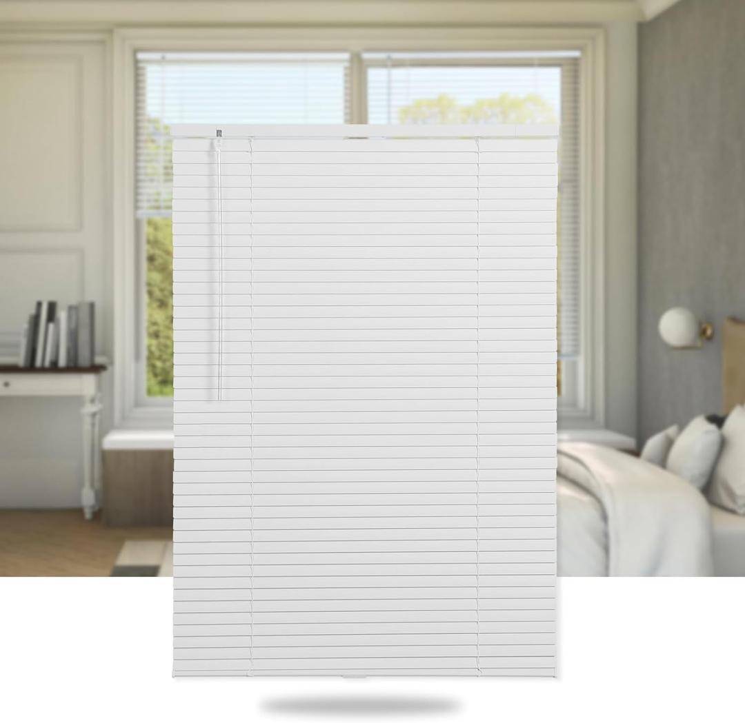 SEEYE Cordless Mini Blinds Aluminum Venetian Blind Horizontal Window Shades, 1" Slat Size - Rooming Darkening Blinds Anti-UV & Waterproof for Home, Office, Easy to Install, 35" W x 64" H, White