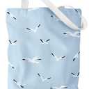 2 x Aesthetic Canvas Tote Bag for Women Pattern Trendy Casual Music Inspired Cloth Totes Bag for Shopping (Blue Fly Bird)
