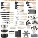 72-Piece Kitchen Cooking Set, Pots and Pans Cookware, Nonstick Cookware Set, Plates and Bowls Dinnerware Knife Set, Kitchen Gadgets & Tools For New Home, Apartment, Mothers Day Gifts