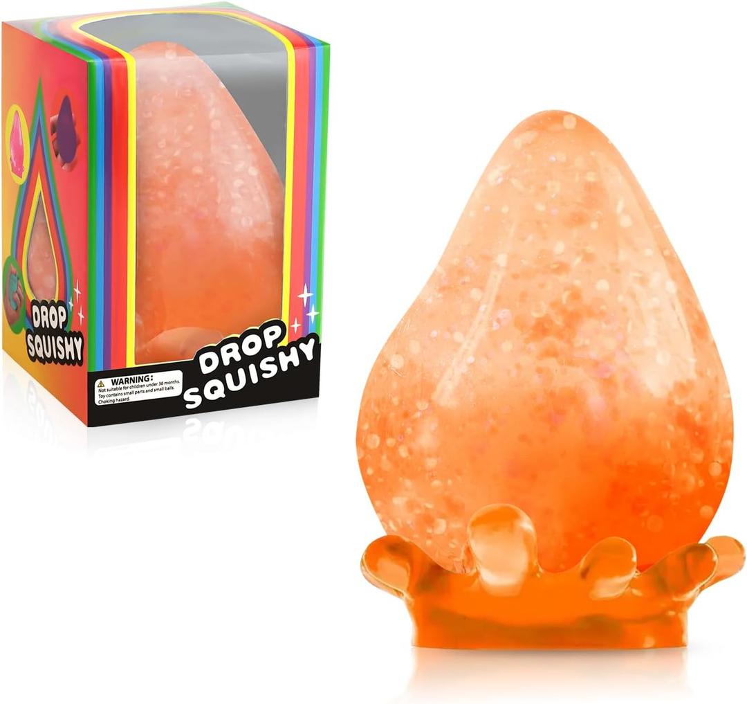 Fidget Toys Dream Squishy Drop, Stress Cube Squishes Anxiety Stress Relief, Ice Squishy Stress Cube-Drop Sugar Balls, Sensory Ball for Kids with Autism (Orange, 1)