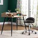 KKTONER PU Leather Round Rolling Stool with Back Rest Height Adjustable Swivel Drafting Work SPA Task Chair with Wheels Black
