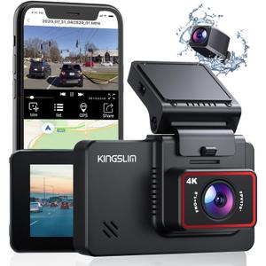 Kingslim D4 Dual Dash Cam with Built-in WiFi GPS, Front 4K/2.5K Rear 1080P for Cars , 3" IPS Touchscreen 170 FOV Dashboard Camera with Sony Starvis Sensor, Support 256GB Max