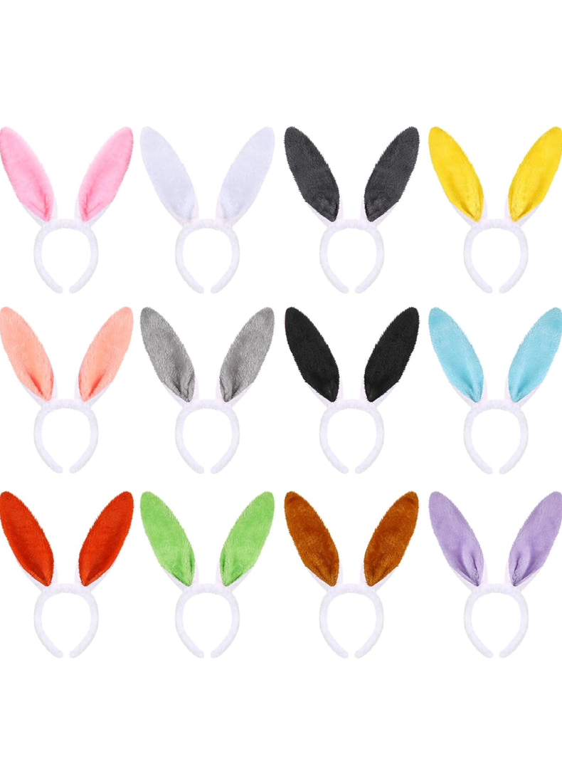 WILLBOND 12 Pcs Easter Plush Bunny Ears Headband Cute Rabbit Ear Hairbands for Dress up Theme Party