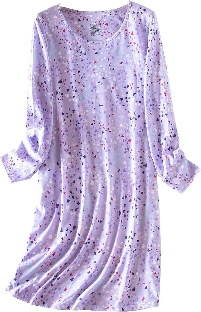 PNAEONG Women's Cotton Sleepwear Long Sleeves Nightgown Print Tee Sleep Dress (XXXL)