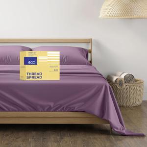 THREAD SPREAD 100% Egyptian Cotton Queen Size Sheet Set - 4 PC 600 Thread Count Egyptian Cotton Sheets Set for Queen Size Bed (Plum), Soft, Cooling, Luxury Hotel 16" Deep Pocket Sateen Bedsheet