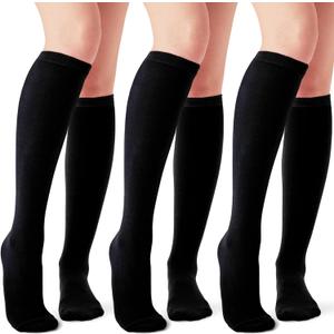 Joulli Women's Knee High Athletic Socks Stripe Calf Tube Boot Outdoor Sport Socks 3 Pairs, Black, M