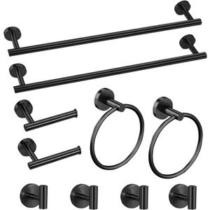 Cilee 10 Piece Matte Black Bathroom Accessories Set, 24inch Black Towel Bar Ring+Toilet Paper Holder+ Robe Towel Hook SUS304 Stainless Steel Bathroon Hardware Set